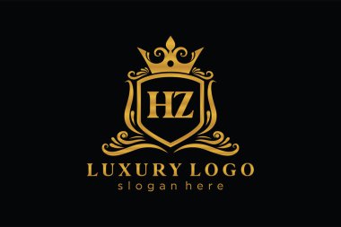 HZ Letter Kraliyet Logosu Restoran, Kraliyet, Butik, Cafe, Otel, Heraldic, Mücevher, Moda ve diğer vektör ilüstrasyonları için vektör sanatı şablonu.