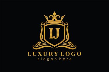 Restaurant, Royalty, Butik, Cafe, Hotel, Heraldic, Mücevher, Moda ve diğer vektör illüstrasyonları için IJ Kraliyet Logosu vektör sanatı şablonu.