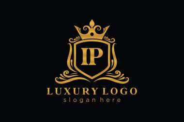 IP Letter Kraliyet Logosu Restoran, Kraliyet, Butik, Cafe, Otel, Heraldic, Mücevher, Moda ve diğer vektör çizimleri için vektör sanatı şablonu.