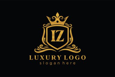 Restoran, Kraliyet Logosu, Restoran, Kraliyet, Butik, Cafe, Otel, Heraldic, Mücevher, Moda ve diğer vektör illüstrasyonları için IZ Kraliyet Logosu şablonu.