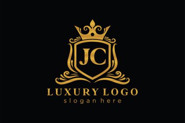 JC Letter Kraliyet Logosu Restoran, Kraliyet, Butik, Cafe, Otel, Heraldic, Mücevher, Moda ve diğer vektör ilüstrasyonları için vektör sanatı şablonu.
