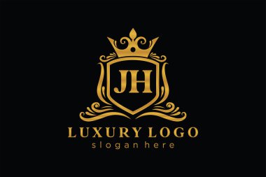 JH Letter Kraliyet Lüks Logosu Restoran, Kraliyet, Butik, Cafe, Otel, Heraldic, Mücevher, Moda ve diğer vektör ilüstrasyonları için vektör sanatı şablonu.