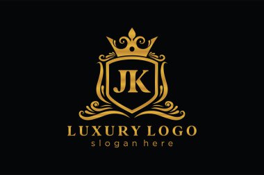 JK Letter Kraliyet Logosu Restoran, Kraliyet, Butik, Cafe, Otel, Heraldic, Mücevher, Moda ve diğer vektör ilüstrasyonları için vektör sanatı şablonu.