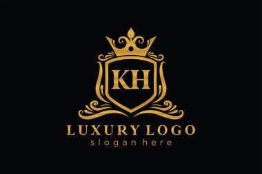 KH Letter Kraliyet Lüks Logosu Restoran, Kraliyet, Butik, Cafe, Otel, Heraldic, Mücevher, Moda ve diğer vektör ilüstrasyonları için vektör sanatı şablonu.