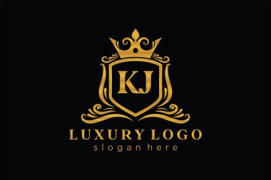 KJ Letter Kraliyet Logosu Restoran, Kraliyet, Butik, Cafe, Otel, Heraldic, Mücevher, Moda ve diğer vektör ilüstrasyonları için vektör sanatı şablonu.