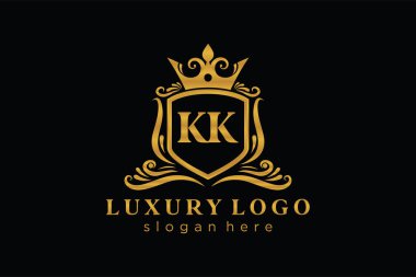 KK Letter Kraliyet Lüks Logosu Restoran, Kraliyet, Butik, Cafe, Otel, Heraldic, Mücevher, Moda ve diğer vektör çizimleri için vektör sanatı şablonu.