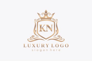 KN Kraliyet Logosu Restoran, Kraliyet, Butik, Cafe, Otel, Heraldic, Mücevher, Moda ve diğer vektör illüstrasyonları için vektör sanatı şablonu.