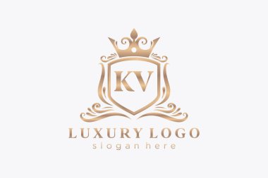 KV Letter Kraliyet Logosu Restoran, Kraliyet, Butik, Cafe, Otel, Heraldic, Mücevher, Moda ve diğer vektör ilüstrasyonları için vektör sanatı şablonu.