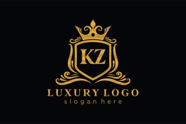 Restoran, Kraliyet, Butik, Cafe, Otel, Heraldic, Mücevher, Moda ve diğer vektör illüstrasyonları için KZ Kraliyet Logosu vektör sanatı şablonu.