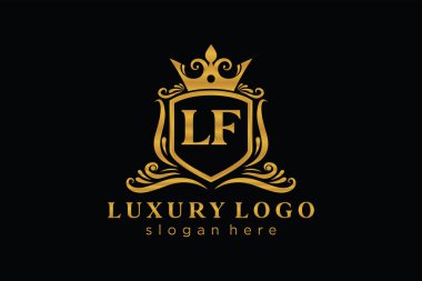 LF Kraliyet Logosu Restoran, Kraliyet, Butik, Cafe, Otel, Heraldic, Mücevher, Moda ve diğer vektör ilüstrasyonları için vektör sanatı şablonu.