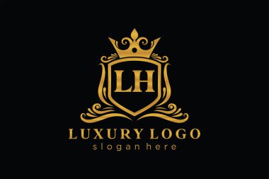 LH Letter Kraliyet Lüks Logosu Restoran, Kraliyet, Butik, Cafe, Otel, Heraldic, Mücevher, Moda ve diğer vektör ilüstrasyonları için vektör sanatı şablonu.