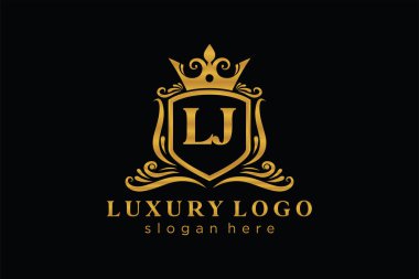 LJ Letter Kraliyet Logosu Restoran, Kraliyet, Butik, Cafe, Otel, Heraldic, Mücevher, Moda ve diğer vektör çizimleri için vektör sanatı şablonu.