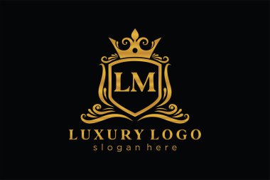 LM Kraliyet Logosu Restoran, Kraliyet, Butik, Cafe, Otel, Heraldic, Mücevher, Moda ve diğer vektör ilüstrasyonları için vektör sanatı şablonu.