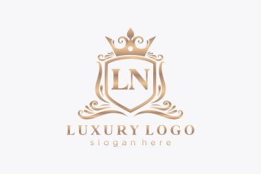 LN Kraliyet Logosu Restoran, Kraliyet, Butik, Cafe, Otel, Heraldic, Mücevher, Moda ve diğer vektör ilüstrasyonları için vektör sanatı şablonu.