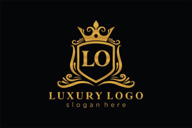 LO Kraliyet Logosu Restoran, Kraliyet, Butik, Cafe, Otel, Heraldic, Mücevher, Moda ve diğer vektör ilüstrasyonları için vektör sanatı şablonu.
