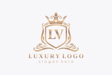 LV Letter Kraliyet Logosu Restoran, Kraliyet, Butik, Cafe, Otel, Heraldic, Mücevher, Moda ve diğer vektör ilüstrasyonları için vektör sanatı şablonu.