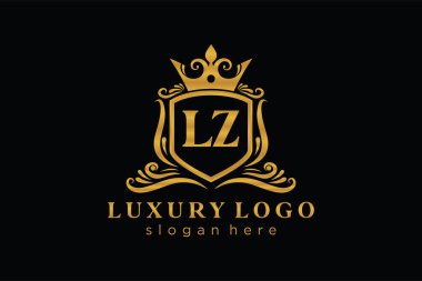 LZ Letter Kraliyet Logosu Restoran, Kraliyet, Butik, Cafe, Otel, Heraldic, Mücevher, Moda ve diğer vektör ilüstrasyonları için vektör sanatı şablonu.
