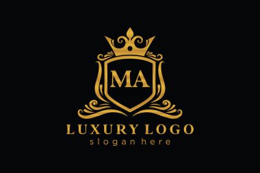 Restoran, Kraliyet Logosu, Butik, Cafe, Otel, Heraldic, Mücevher, Moda ve diğer vektör illüstrasyonları için MA Harfi Kraliyet Logosu şablonu.