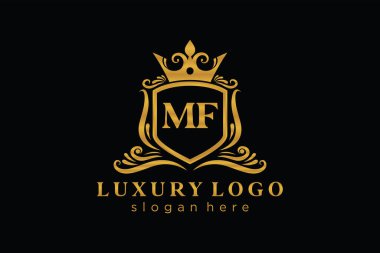 MF Kraliyet Logosu Restoran, Kraliyet, Butik, Cafe, Otel, Heraldic, Mücevher, Moda ve diğer vektör illüstrasyonları için vektör sanatı şablonu.