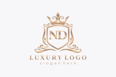 ND Kraliyet Logosu Restoran, Kraliyet, Butik, Cafe, Otel, Heraldic, Mücevher, Moda ve diğer vektör ilüstrasyonları için vektör sanatı şablonu.