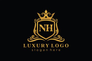 NH Letter Kraliyet Logosu Restoran, Kraliyet, Butik, Cafe, Otel, Heraldic, Mücevher, Moda ve diğer vektör ilüstrasyonları için vektör sanatı şablonu.