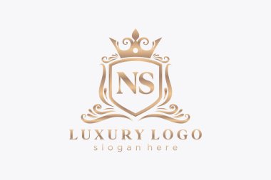 NS Letter Kraliyet Logosu Restoran, Kraliyet, Butik, Cafe, Otel, Heraldic, Mücevher, Moda ve diğer vektör ilüstrasyonları için vektör sanatı şablonu.