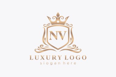 NV Letter Kraliyet Logosu Restoran, Kraliyet, Butik, Cafe, Otel, Heraldic, Mücevher, Moda ve diğer vektör ilüstrasyonları için vektör sanatı şablonu.