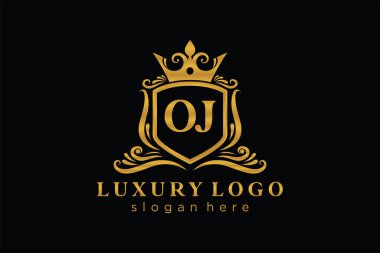 OJ Letter Kraliyet Logosu Restoran, Kraliyet, Butik, Cafe, Otel, Heraldic, Mücevher, Moda ve diğer vektör ilüstrasyonları için vektör sanatı şablonu.