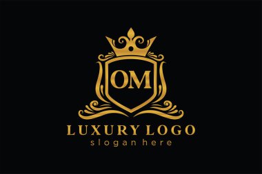 OM Kraliyet Logosu Restoran, Kraliyet, Butik, Cafe, Otel, Heraldic, Mücevher, Moda ve diğer vektör ilüstrasyonları için vektör sanatı şablonu.
