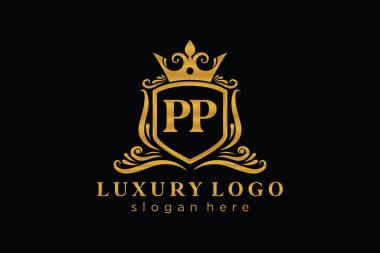 PP Kraliyet Logosu Restoran, Kraliyet, Butik, Cafe, Otel, Heraldic, Mücevher, Moda ve diğer vektör ilüstrasyonları için vektör sanatı şablonu.