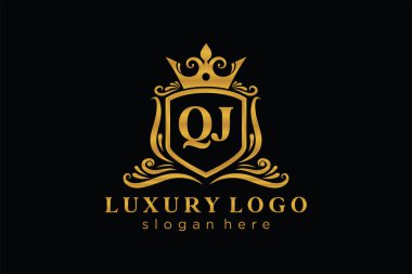QJ Letter Kraliyet Logosu Restoran, Kraliyet, Butik, Cafe, Otel, Heraldic, Mücevher, Moda ve diğer vektör çizimleri için vektör sanatı şablonu.