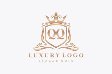 QQ Harfi Kraliyet Logosu Restoran, Kraliyet, Butik, Cafe, Otel, Heraldic, Mücevher, Moda ve diğer vektör çizimleri için vektör sanatı şablonu.