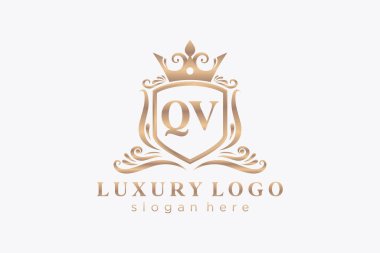 QV Letter Kraliyet Logosu Restoran, Kraliyet, Butik, Cafe, Otel, Heraldic, Mücevher, Moda ve diğer vektör çizimleri için vektör sanatı şablonu.