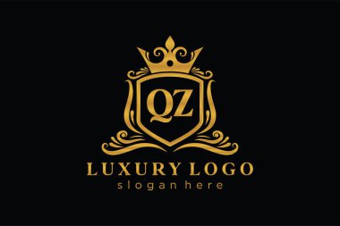 QZ Harfi Kraliyet Logosu Restoran, Kraliyet, Butik, Cafe, Otel, Heraldic, Mücevher, Moda ve diğer vektör ilüstrasyonları için vektör sanatı şablonu.
