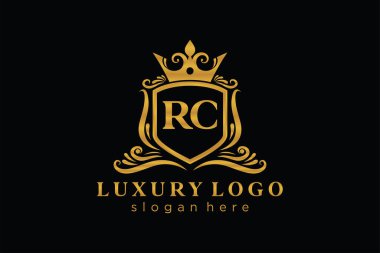 RC Letter Kraliyet Lüks Logosu Restoran, Kraliyet, Butik, Cafe, Otel, Heraldic, Mücevher, Moda ve diğer vektör ilüstrasyonları için vektör sanatı şablonu.