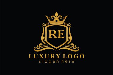RE Kraliyet Lüks Logosu Restoran, Kraliyet, Butik, Cafe, Otel, Heraldic, Mücevher, Moda ve diğer vektör çizimleri için vektör sanatı şablonu.