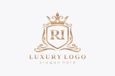 RI Kraliyet Logosu Restoran, Kraliyet, Butik, Cafe, Otel, Heraldic, Mücevher, Moda ve diğer vektör ilüstrasyonları için vektör sanatı şablonu.