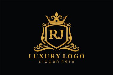 RJ Letter Kraliyet Logosu Restoran, Kraliyet, Butik, Cafe, Otel, Heraldic, Mücevher, Moda ve diğer vektör ilüstrasyonları için vektör sanatı şablonu.