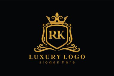 RK Kraliyet Logosu Restoran, Kraliyet, Butik, Cafe, Otel, Heraldic, Mücevher, Moda ve diğer vektör ilüstrasyonları için vektör sanatı şablonu.