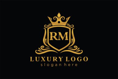 RM Kraliyet Logosu Restoran, Kraliyet, Butik, Cafe, Otel, Heraldic, Mücevher, Moda ve diğer vektör ilüstrasyonları için vektör sanatı şablonu.