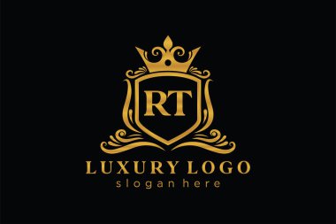RT Kraliyet Logosu Restoran, Kraliyet, Butik, Cafe, Otel, Heraldic, Mücevher, Moda ve diğer vektör ilüstrasyonları için vektör sanatı şablonu.
