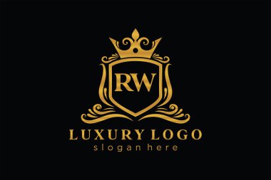 RW Kraliyet Logosu Restoran, Kraliyet, Butik, Cafe, Otel, Heraldic, Mücevher, Moda ve diğer vektör ilüstrasyonları için vektör sanatı şablonu.