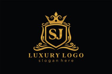 SJ Letter Kraliyet Logosu Restoran, Kraliyet, Butik, Cafe, Otel, Heraldic, Mücevher, Moda ve diğer vektör ilüstrasyonları için vektör sanatı şablonu.