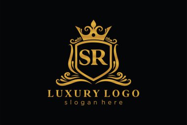 SR Letter Kraliyet Lüks Logosu Restoran, Kraliyet, Butik, Cafe, Otel, Heraldic, Mücevher, Moda ve diğer vektör ilüstrasyonları için vektör sanatı şablonu.