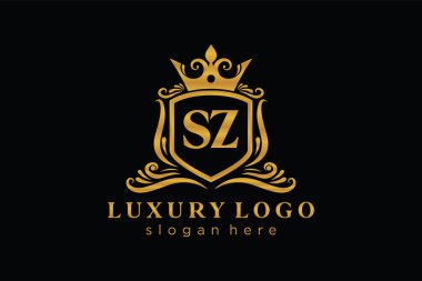 SZ Letter Kraliyet Logosu Restoran, Kraliyet, Butik, Cafe, Otel, Heraldic, Mücevher, Moda ve diğer vektör ilüstrasyonları için vektör sanatı şablonu.