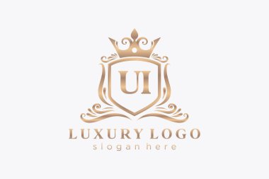 UI Kraliyet Lüks Logosu Restoran, Kraliyet, Butik, Cafe, Otel, Heraldic, Mücevher, Moda ve diğer vektör ilüstrasyonları için vektör sanatı şablonu.