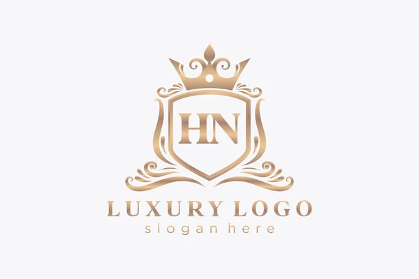 Hn字母Royal Luxury标志模板 用于餐馆 皇家酒店 精品店 咖啡店 赫拉尔迪奇酒店 时装和其他矢量插图的矢量艺术 — 图库矢量图片