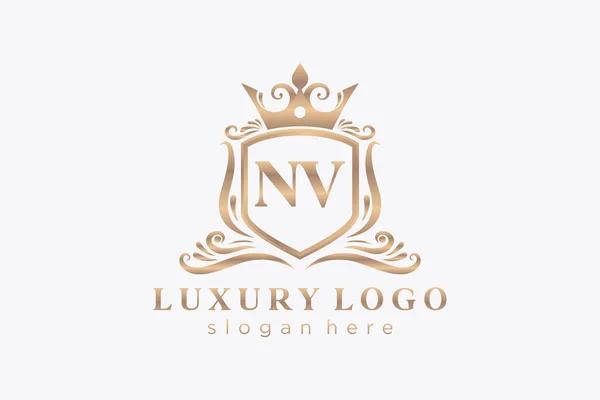 Nv字母Royal Luxury标志模板 用于餐馆 皇家酒店 精品店 咖啡店 希尔迪奇酒店 时装和其他矢量插图的矢量艺术 — 图库矢量图片