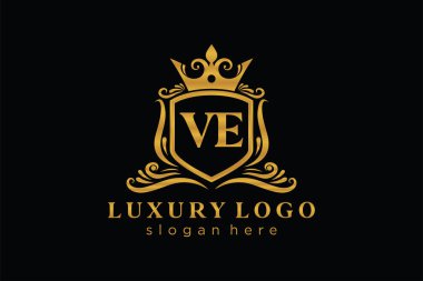 VE Letter Kraliyet Lüks Logosu Restoran, Kraliyet, Butik, Cafe, Otel, Heraldic, Mücevher, Moda ve diğer vektör çizimleri için vektör sanatı şablonu.