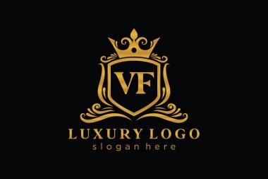 VF Kraliyet Logosu Restoran, Kraliyet, Butik, Cafe, Otel, Heraldic, Mücevher, Moda ve diğer vektör ilüstrasyonları için vektör sanatı şablonu.